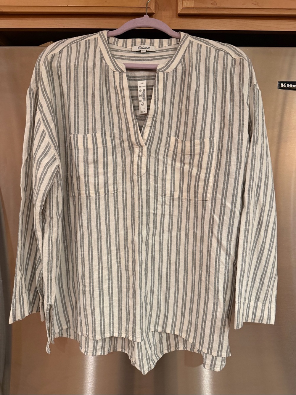 Madewell Women's Striped Button-Down Tunic - White & Gray